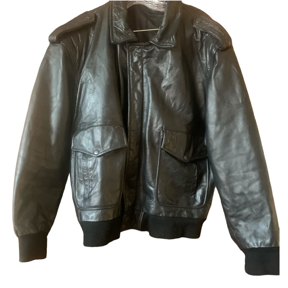 VINTAGE 90s JR Black Leather Biker Bomber Jacket w/Damaged Zipper -XXL